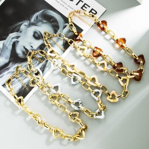 Metal Resin Mixed Splicing Irregular Triangle Chain Necklace Fashion Personality Design Baroque Style Jewelry Necklace Wholesale