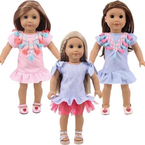 2021 New Pattern Striped Lace Dress Fit 18 Inch American&43cm Baby New Born Doll Clothes Accessories Girls' Toys