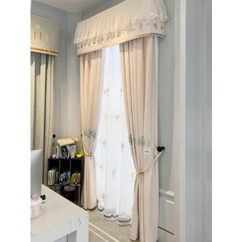 Naked Pink Thick Curtains Cactus Ball Embroidery Curtains for Girls Bedroom American Modern Nordic Curtains for Living Room