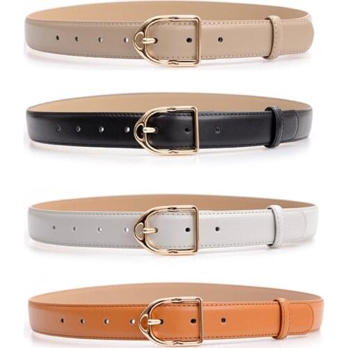Women Fashion Solid gold pin Buckle Waist Belt Metal Buckles Casual Real Leather Belts HOT Leisure Dress Jeans cowskin Waistband