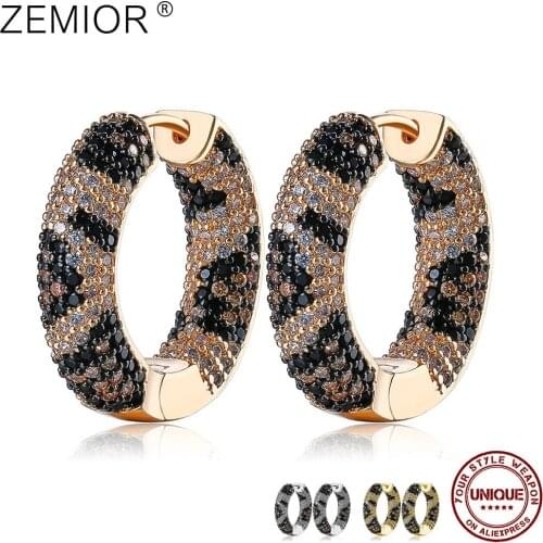 ZEMIOR Kpop Earrings For Women Mixed Color Full Cubic Zirconia Golden Circle Hoop Earring Female Fashion Cobra CZ Party Jewelry