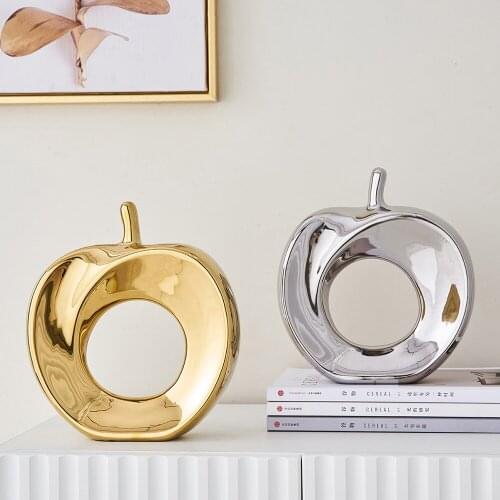 Modern Electroplating Abstract Decor Golden Apple Artist Statue Figurines Home Ceramic Decor Accessories Living Room Decoration