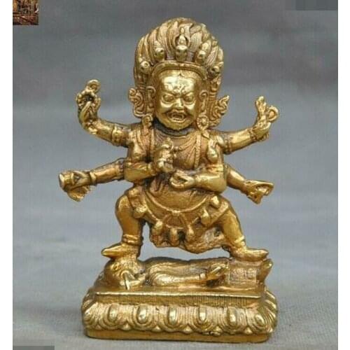 Tibetan Buddhism brass 6 arms Vajrapani Mahakala Wrathful Deity Buddha Statue