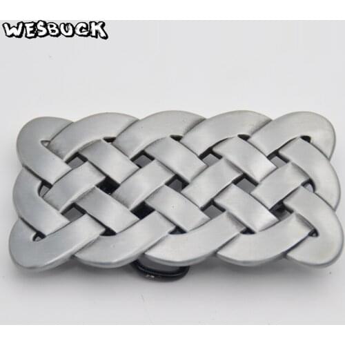 WesBuck Brand Rectangle Knotting Belt Buckle Silver Color Fashion Mens Women Western Belt Buckle With PU Belt Holiday gift