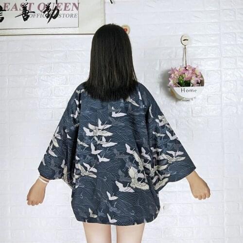 Japanese Fashion Women Tops Summer 2019 Japanese Yukata Kimonos Cardigan Haori Shirt Female Tunic Crane Kimono Japones TA1697