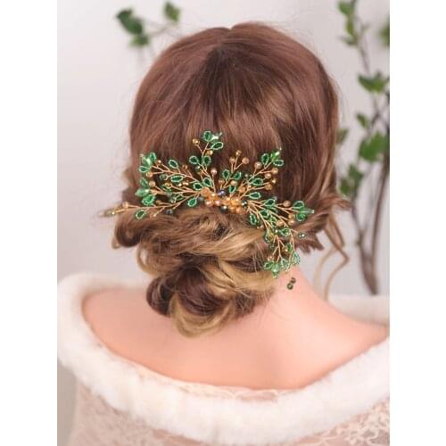 Green Crystal Chic Handmade Bridal Shower Banquet Woodland Hair Accessories Hair Comb Beautiful Fascinators for women