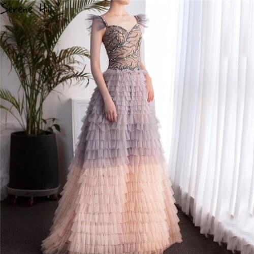 Serene Hill Colorful Sleeveless A-Line Sexy Evening Dresses 2020 Tiered Beading Lace Up Formal Dress Design DLA70435