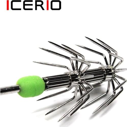 [10pcs]Luminous Green Stainless Steel 2 Stages Squid Octopus inkfish calamary Fishing Jig Hooks 15cm*10g