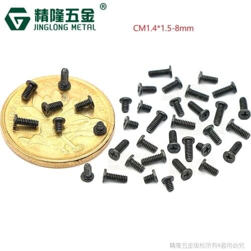 100pcs Thin head / wafer head philips machine screw M1.4 black zinc plated phone/computer screw Miniature precision screw