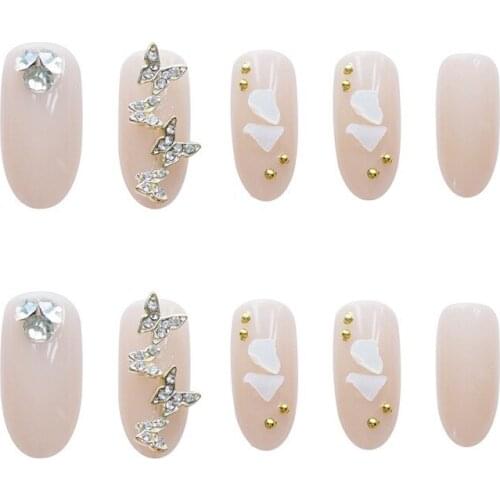 24pcs Double Butterfly Nail Patch Glue Type Removable Long Paragraph Fashion Manicure Save Time False Nails Patch