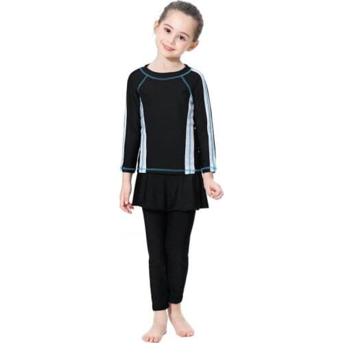 3 Set Piece Girl Muslim Swimwear Children Cute Swimming Suit Cap Long Sleeve Top Long Pants Islamic Kid Modest Swimming Clothing