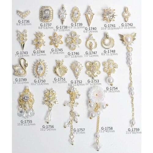 3PCS, Nail Art Delicate Shapes Gold Alloy With Zircon Jewelry Rhinestones For Nail Tips Decorations