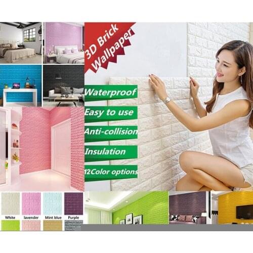 3D Brick Wall Sticker PE Foam 3D Wallpaper DIY Wall Stickers Wall Decor Embossed Brick Stone
