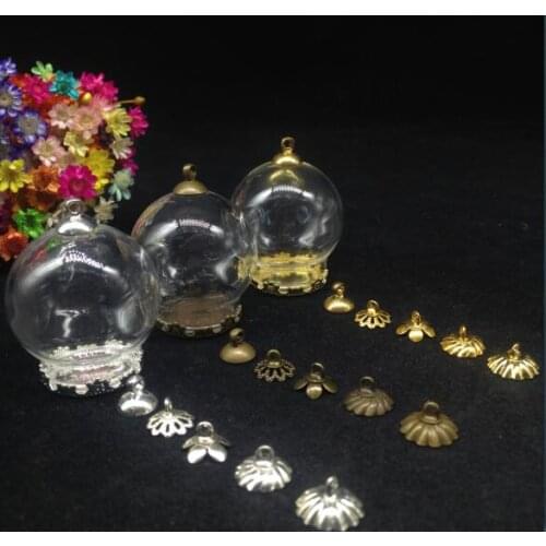 500sets/lot 30*20mm open mouth glass vial bubble glass dome 20mm flower tray DIY glass vials pendant glass wish bottle necklace