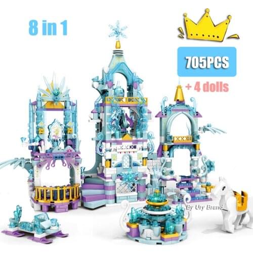 705pcs Girls Friends Princesss Ice Playground Castle House Set Horse Dolls DIY Building Blocks Toys For Kids Creative Gifts