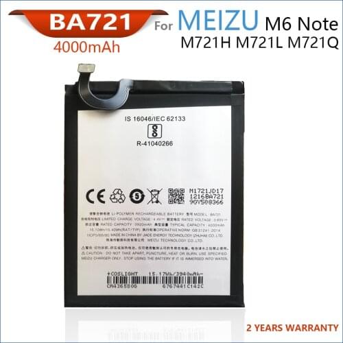 100% Original 4000mAh BA721 Phone Battery For Meizu M6 Note M721H M721L High quality Batteries With Tracking Number