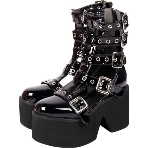 Angelic imprint Women punk motorcycle shoes lady lolita ankle Boots woman high trifle heels pumps girl summer sandals 6029 10cm