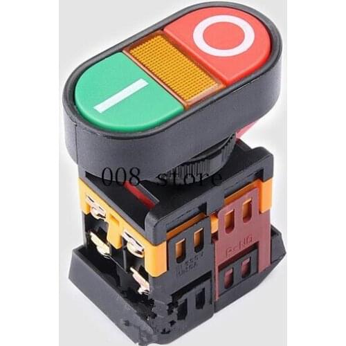 APBB22N 220V AC LED Yellow Light ON/OFF START STOP Momentary Push Button Switch 22mm 1 NO NC
