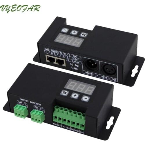 BC-854;4 Channel DMX PWM Decoder;DC12V-24V Input;4A*3 Channel 12A*1CH Output,DMX Slave Controller RGBW Strip Light XLR-3 Green