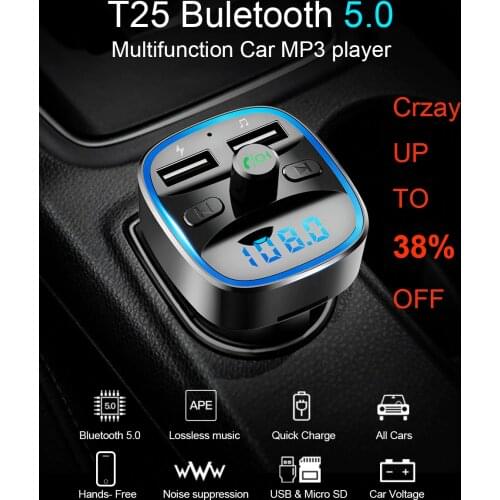 Siparnuo Bluetooth FM Transmitters FM Modulator Bluetooth Transmitter Car Hand Free Transmisor Bluetooth QC3.0 2 USB Car MP3 T25