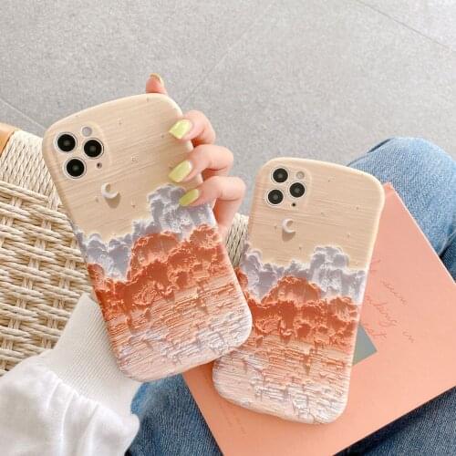 Retro moon Color cloud oil painting Phone case For iPhone 12 11 Pro Max XS Max XR X 7 8 Plus 12 mini 7Plus case Cute soft cover