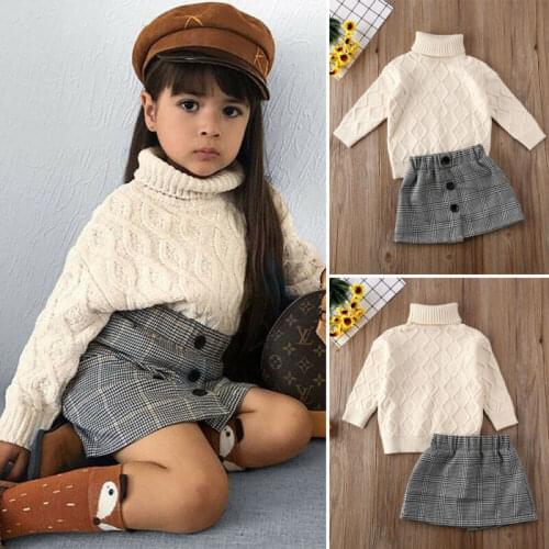 Toddler Baby Girls Winter Clothes Knitted Sweater Tops+Skirt Outfits Set US 2PCS