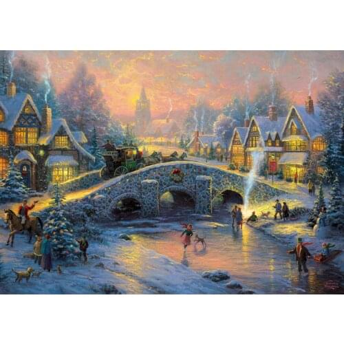 JOHNSON Winter Cottage River Bridge Winter Snow Christmas Tree backgrounds High quality Computer print party backdrop