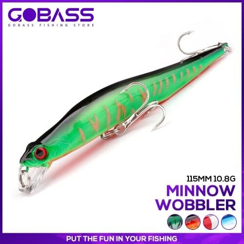GOBASS Minnow Fishing Wobblers Bait Perch Jerkbait Fishing Pike Lure 115mm10.8g Bass Crankbait Artificial Bait Tackle Sharp Hook
