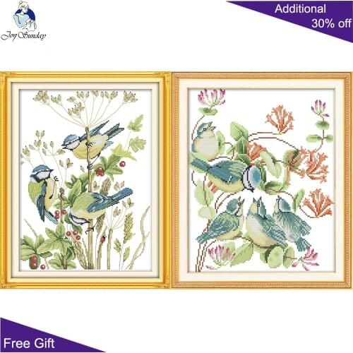 Joy Sunday Flower And Bird Home Decor DA145 DA146 14CT 11CT Counted Stamped Three Little Birds Feed Needlepoint Cross Stitch kit