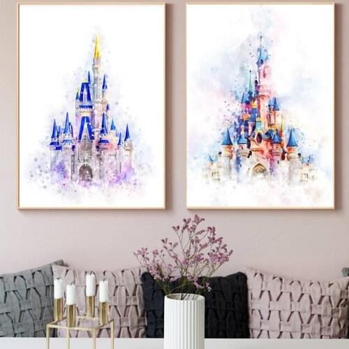 Disney Castle Watercolor Canvas Painting Poster Decoration and Print HD Creative Mural Gift Wall Art Picture Children Room Decor