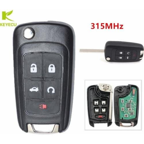 KEYECU Replacement 5 Buttons Remote Control Key Fob 315MHz ID46 Chip for Chevrolet 2010-2014 Cruze With HU100 Blade