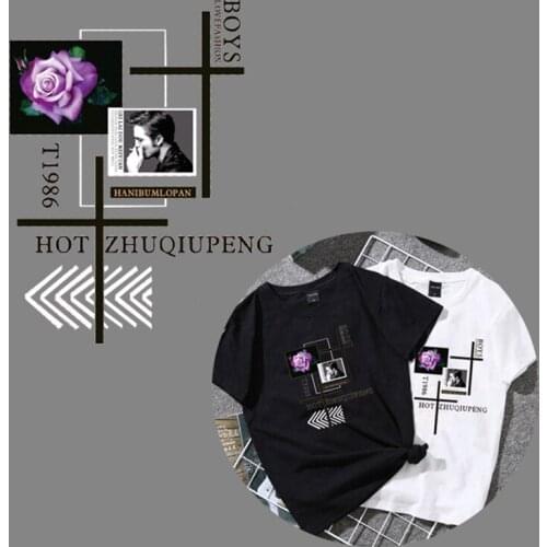 Trend Rose Flowers Boy Letter Fabric Art Heat Transfer Accessories Iron On Transfer Stickers for Clothes T-shirt Appliques Decor