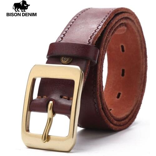 BISON DENIM Top Cow Genuine Leather Men Belt Black Brown Color Pin Buckle Hot Vintage Design Jeans Belt For Male N71026