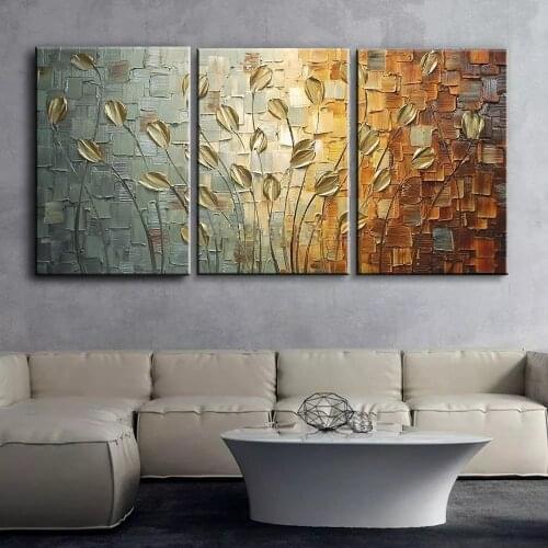 3 Panels Nordic Abstract Art Leaves Oil Painting on Canvas Wall Art Posters Prints Wall Pictures for Living Room Home Cuadros