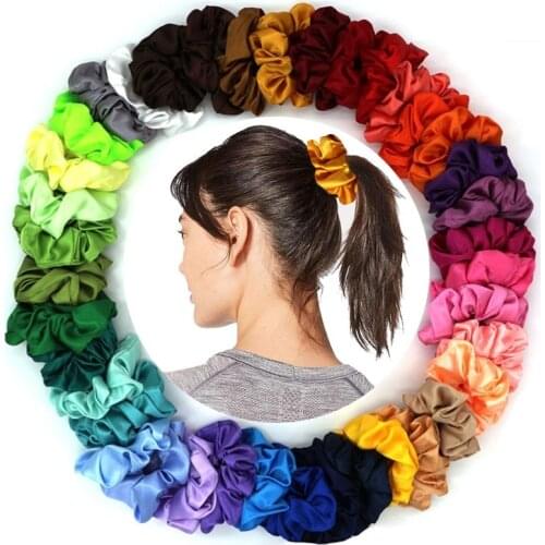 Richkeda Store New 2021 Satin Elastic Hair Bands Scrunch Ponytail Holder Scrunchy Hair Ties Solid Color Women Girls Headwear