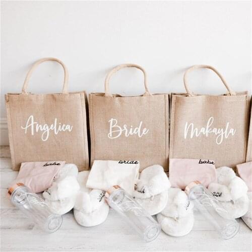 Personalized Mrs Wedding Tote Bag Bachelorette Party Bridesmaids Gifts Bag Custom Wedding Favors Women Burlap Shopping Bag