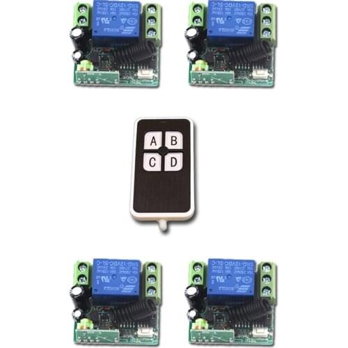 New Type DC12V Mini RF Wireless Remote Control Switch Transmitter 1CH Relay Switches with 4pcs Receiver with 4Buttons 315/433MHZ