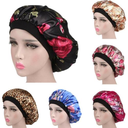 NEW Women Sleep Cap Soft Silk Satin Night Sleep Cap Hair Bonnet Hat Silk Comfortable Head Cover Wide Elastic Band Hair Loss Cap