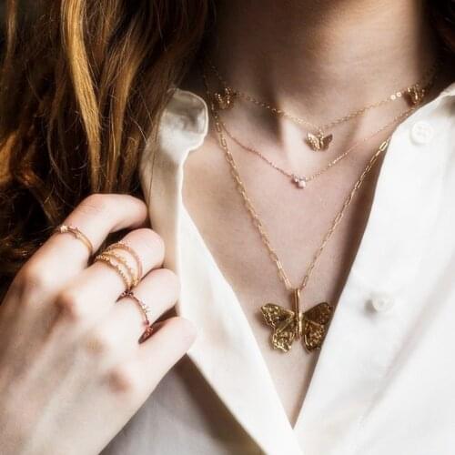 Bohemian Multilayer Butterfly Choker Necklace For Women Gold Color Clavicle Chain Rhinestone Pendant Necklace Female Jewelry New