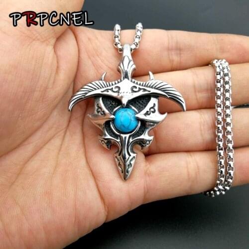 High quality green stone Silver color Retro Tibetan Buddhist Gesar King Eagle Necklace Pendant fashion jewelry free chian