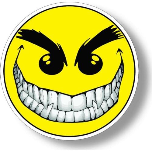Yellow evil smiley happy face personality sticker cup cooler window car bumper laptop vinyl decal