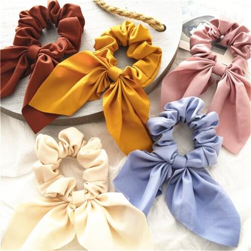 1PCS Candy Color Women Hair Scrunchie Bows Ponytail Holder Hairband Bow Knot Scrunchy Girls Hair Ties Hair Accessories