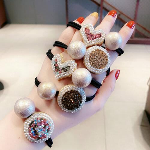 INS Net Red Pearl Hair Ring Hair Accessory With Diamond Rubber Band Simple Head Rope Female Headdress New Rubber Band
