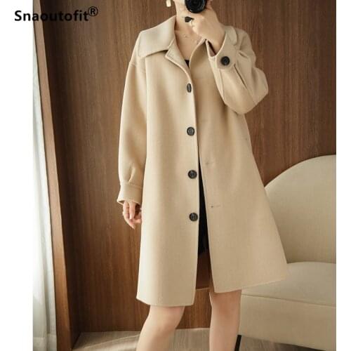 Double-Sided Wool Coat Womens Mid-Length 2021 Autumn Winter New Lapel Hepburn Style Over-The-Knee Popular Slim High-End Coat
