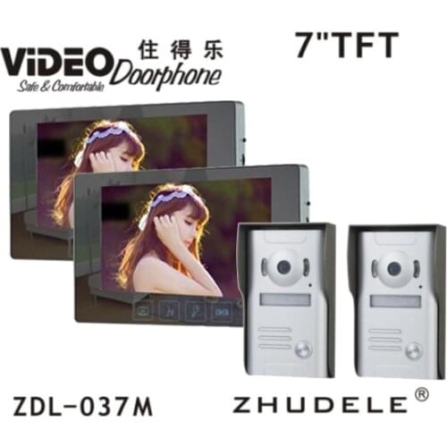ZHUDELE 7"Color Video Door Phone Video Intercom 2 Monitor Doorbell Camera Intercom Kit IR Night Vision Camera for Home Security
