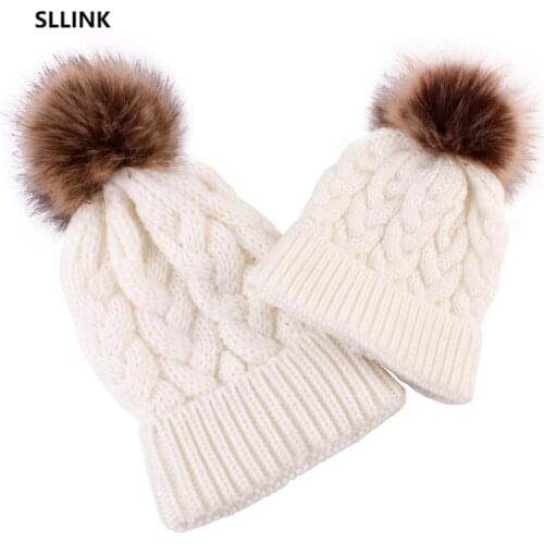 1pcs parent-child wool hat solid color wool ball twist can customize two pieces of knitted hat for childrens mother