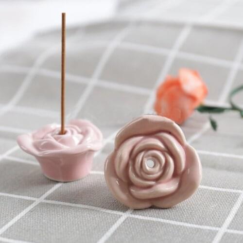 1PC Rose Ceramic Censer Plate Home Fragrance Ornaments Gift Incense Burner Stick Holder DIY Decoration