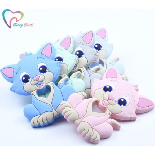 10 PCS Cartoon Silicone Lady Cat Teether BPA Free Animal Cat Baby Teething Toy Shower Gift Chewable Nursing Pacifier Pendants