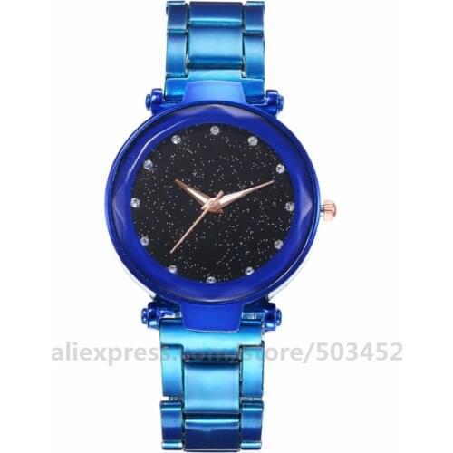 100pcs/lot Colorful Alloy Case Luxury Starry Sky Dial No Logo Lady Stain Steel Belt Watch Lady Quartz Watch Girlfriend Gift