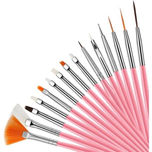 15Pcs Professional UV Gel Acrylic Nail Art Brush Set Design Gel Polish Painting Drawing Pen Manicure Nails Tips Tools New Kit